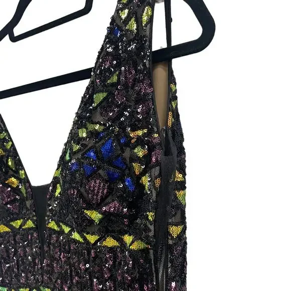 Jovani Style 04807 Black Multi Color Sequin Fit and Flare Gown Women's 8 - Picture 7 of 13